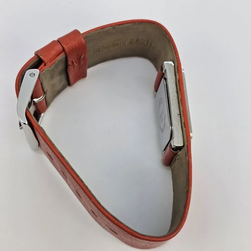 Guess Women's Watch 26MM‎ Cream Dial Orange Leather Band Strap New Battery